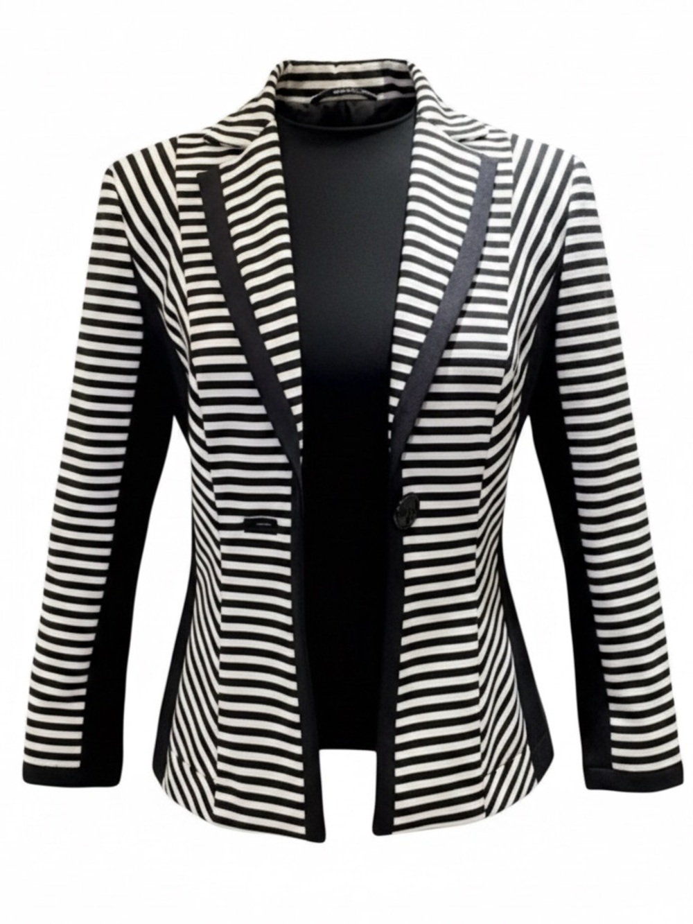 Iris Black White Striped Sculpted Blazer Size 4 Architectural Tailored Like-New - Picture 9 of 10